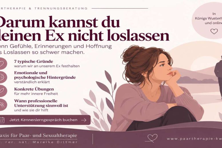 Frau denkt nach einer Trennung an ihren Ex-Partner. Beitragsbild über psychologische Gründe, Liebeskummer und Übungen zum Loslassen.